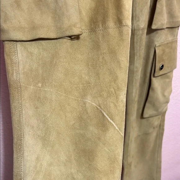 RARE Ralph Lauren Black Label Goat Suede Tan Cargo Pants. Size 8